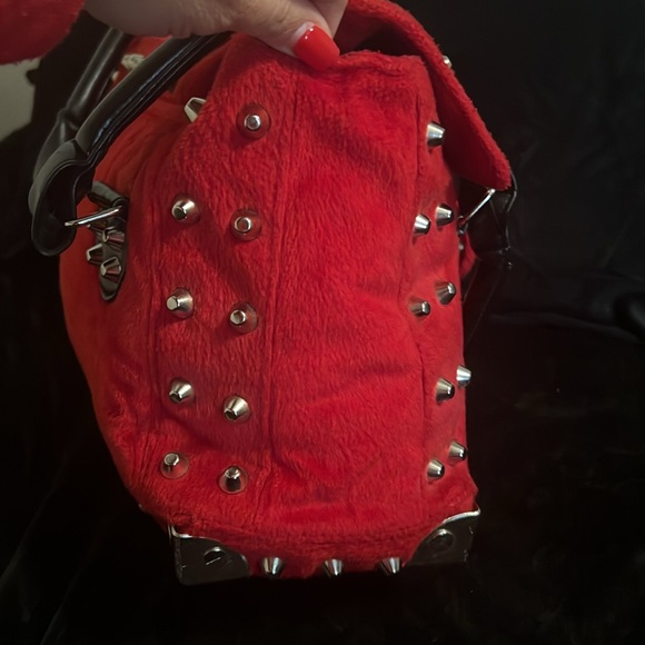 Vintage Lux de Ville Red velvet like Studded Weekender - Picture 12 of 17